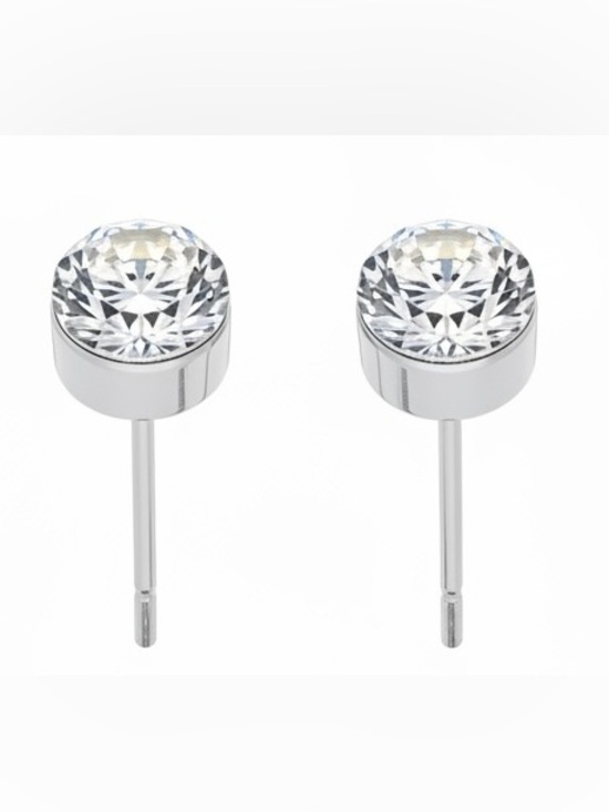 Tavy Bloom Jewelry - Silver Tone CZ Bezel Stud Earrings - Women Jewelry